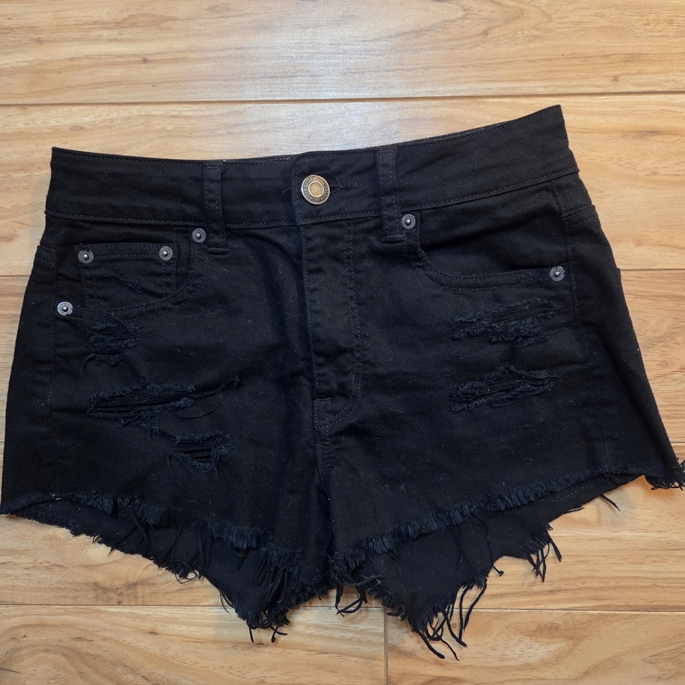 American Eagle High Rise Festival Black Shorts Size 2